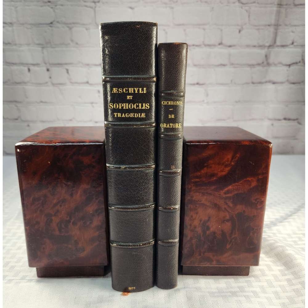Vintage MCM Burl Wood Block Bookends Pair Sand Filled Weighted Minimalist Cube